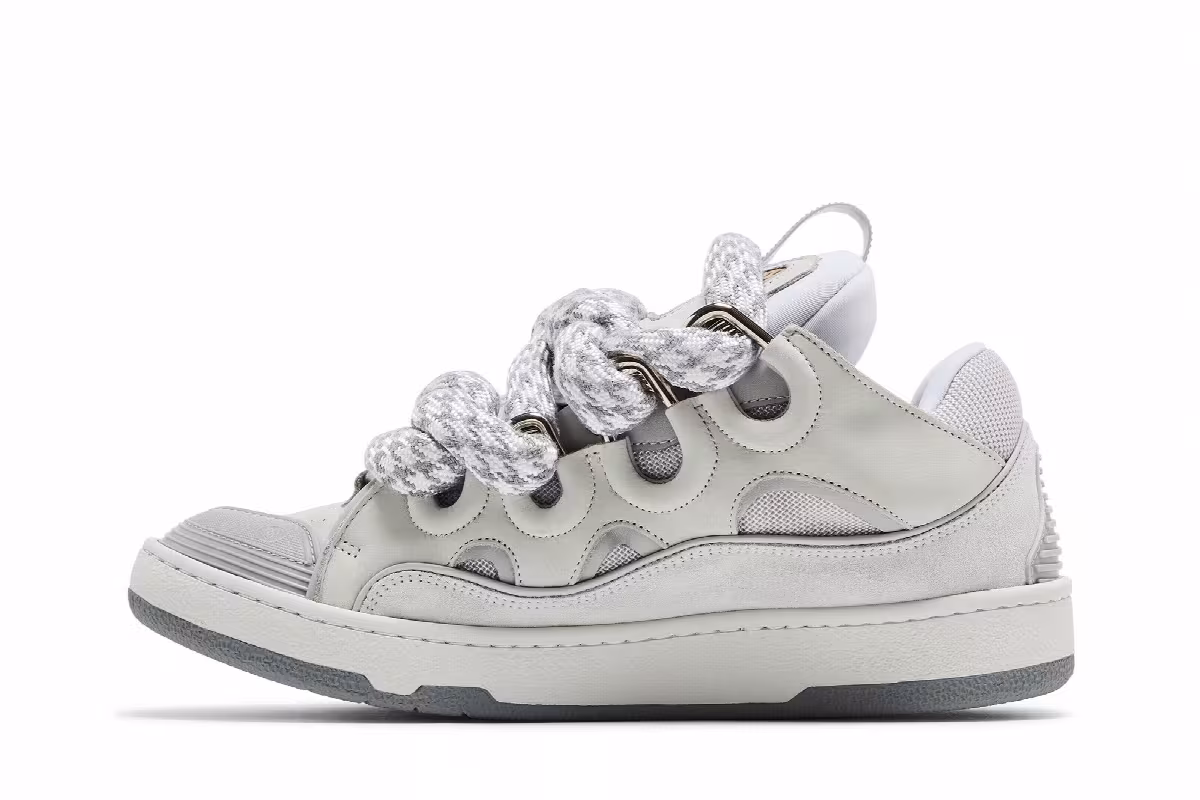 Lanvin Curb Sneakers Snake Laces - White Grey, view 4
