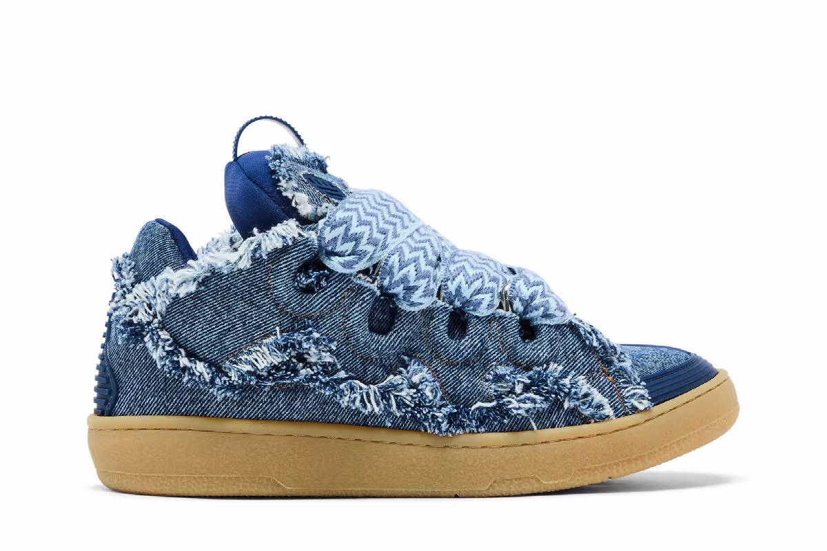 Lanvin Women's Curb Sneakers Frayed Denim, view 2