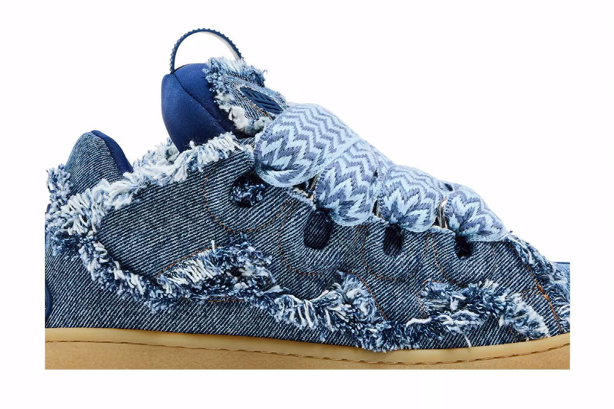 Lanvin Women's Curb Sneakers Frayed Denim, view 3