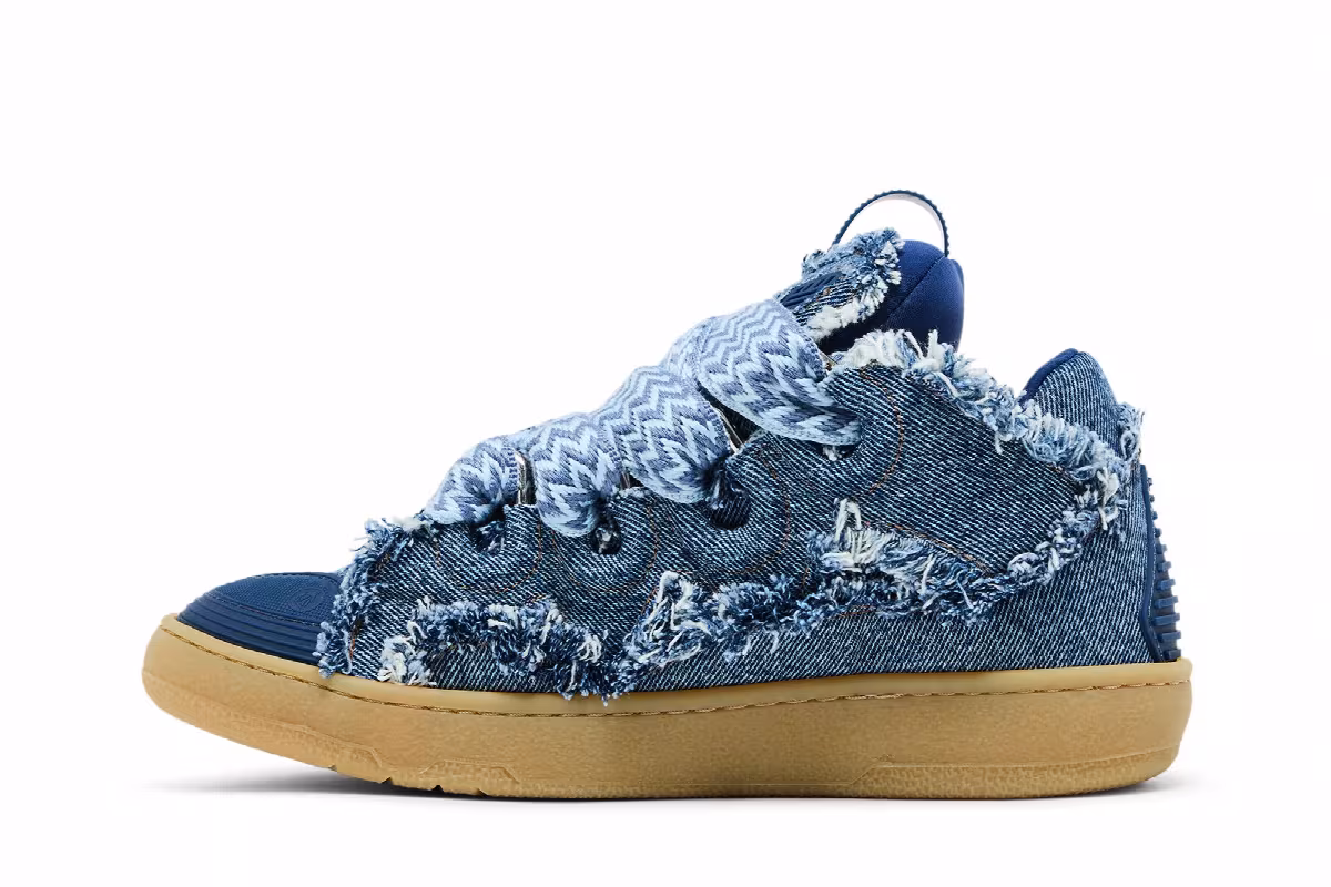 Lanvin Women's Curb Sneakers Frayed Denim, view 4