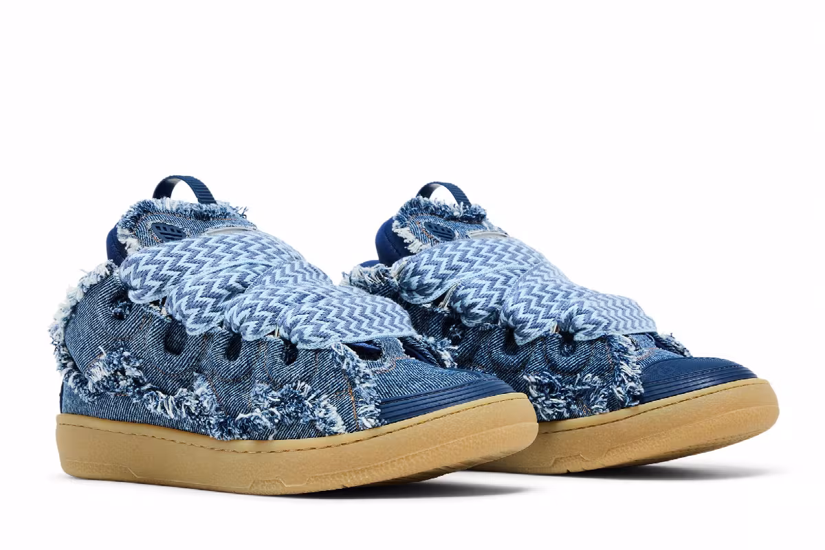 Lanvin Women's Curb Sneakers Frayed Denim, view 9
