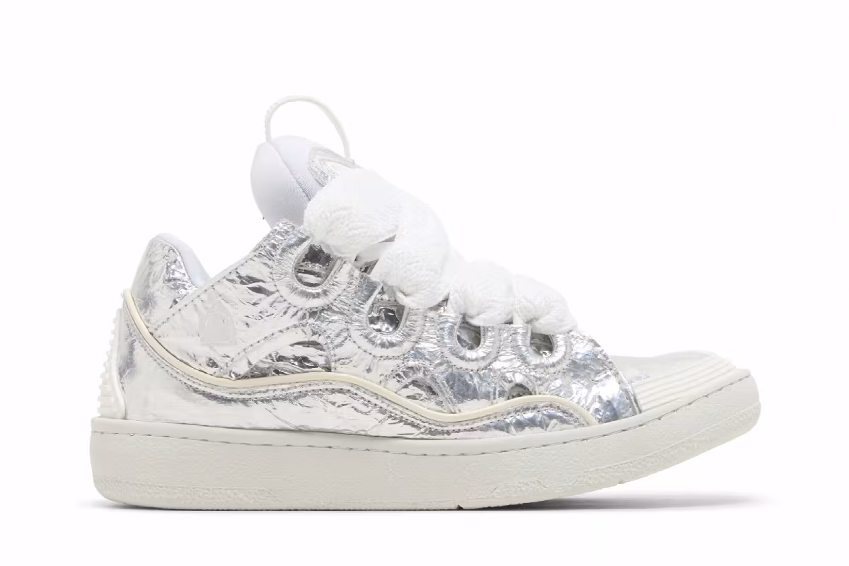 Lanvin Women's Curb Sneakers Crinkled Metallic Leather, view 2