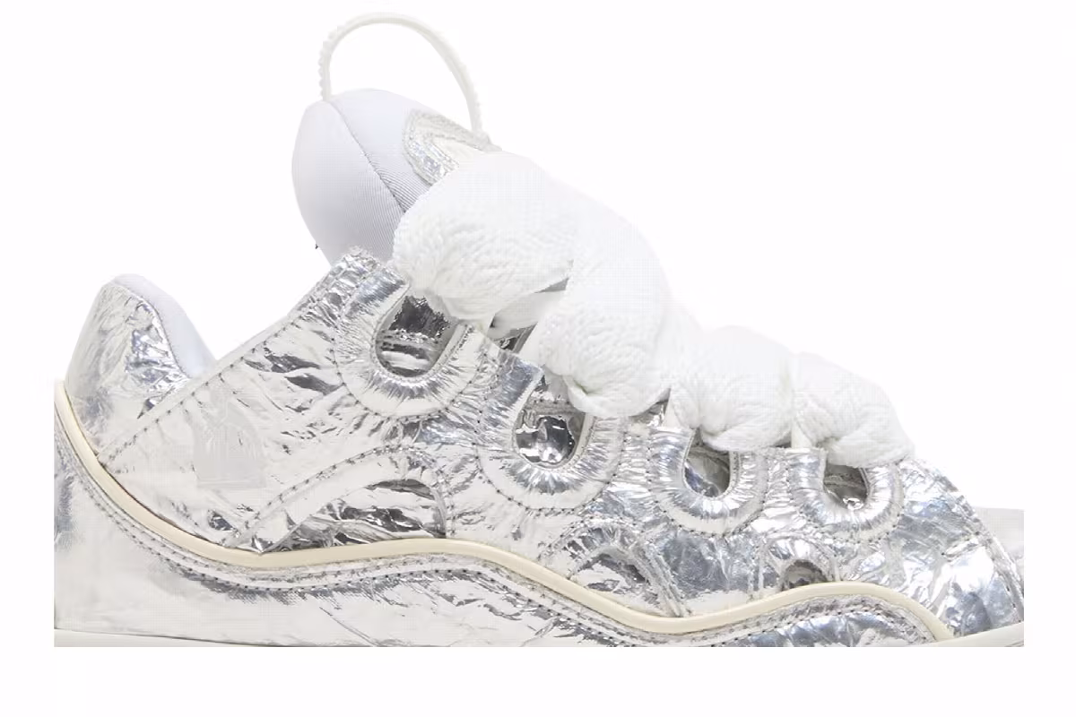 Lanvin Women's Curb Sneakers Crinkled Metallic Leather, view 3