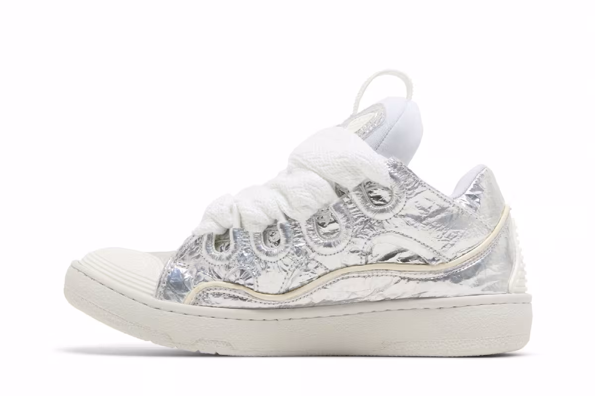 Lanvin Women's Curb Sneakers Crinkled Metallic Leather, view 4