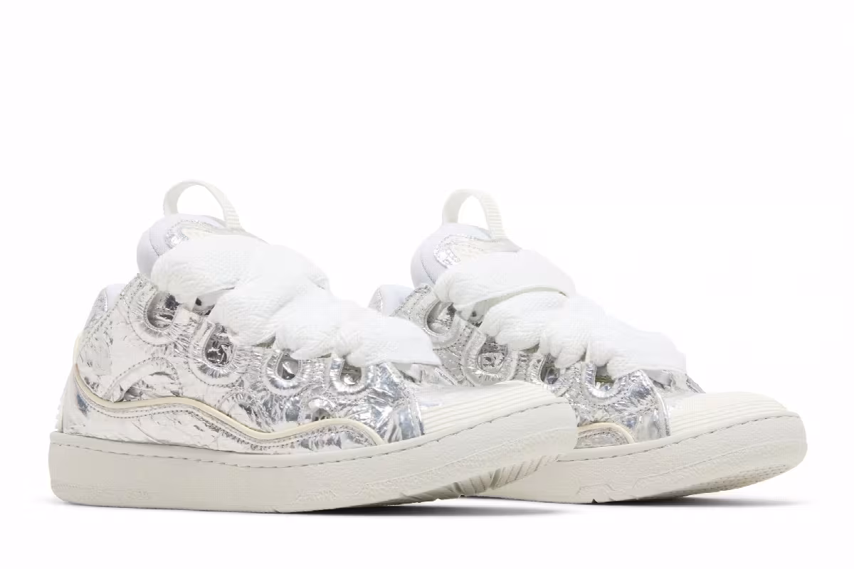 Lanvin Women's Curb Sneakers Crinkled Metallic Leather, view 9