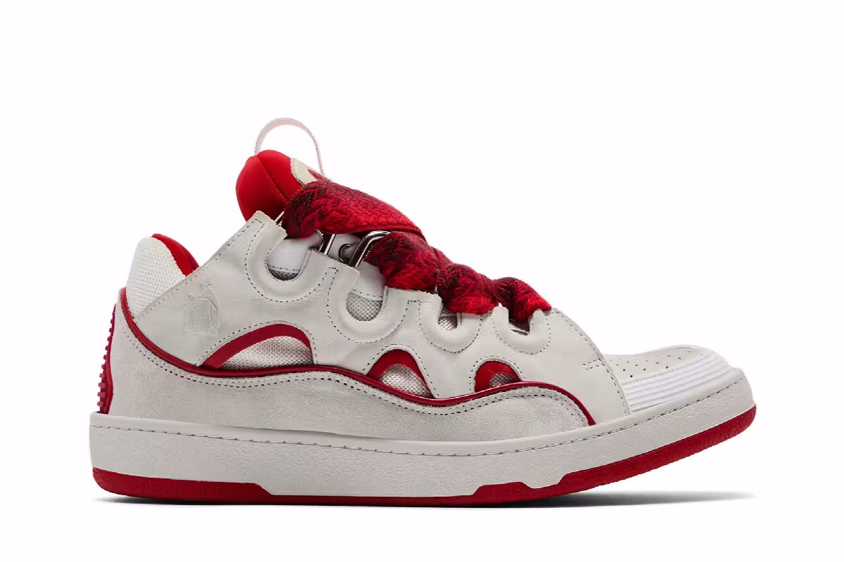Lanvin Curb Sneakers White Red, view 2
