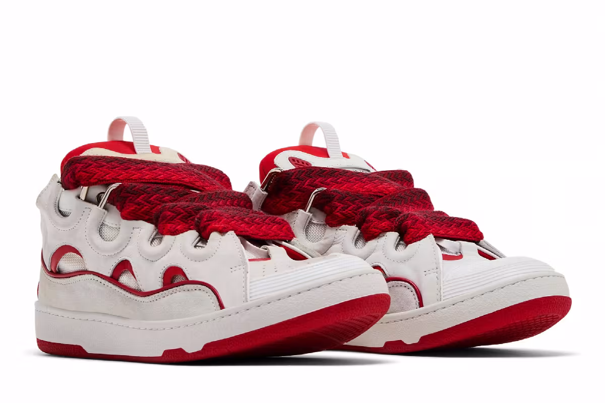 Lanvin Curb Sneakers White Red, view 9