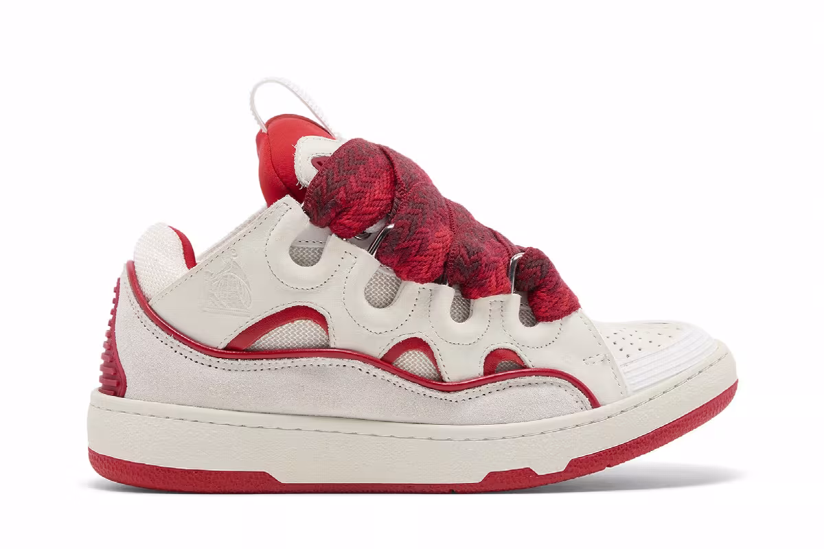 Lanvin Women's Curb Sneakers White Red, view 2