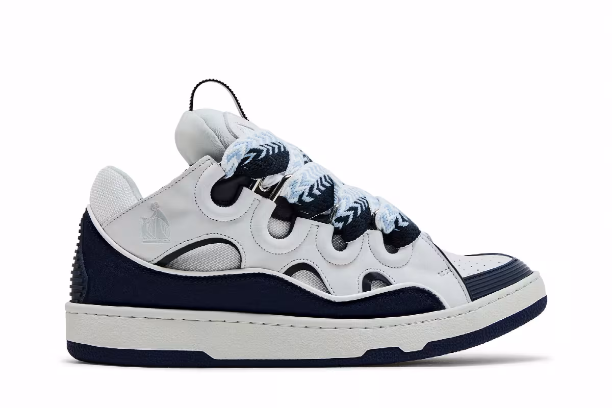 Lanvin Curb Sneakers White Navy Blue, view 2