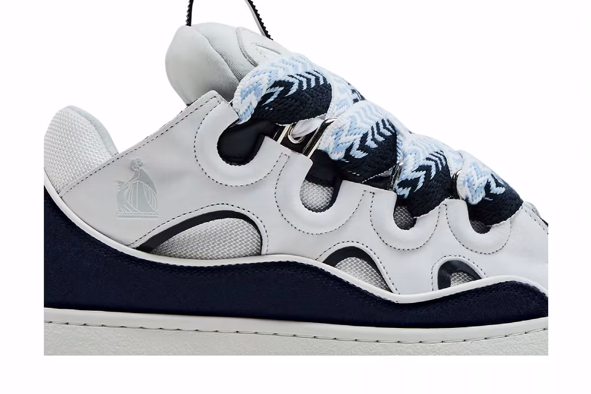 Lanvin Curb Sneakers White Navy Blue, view 3