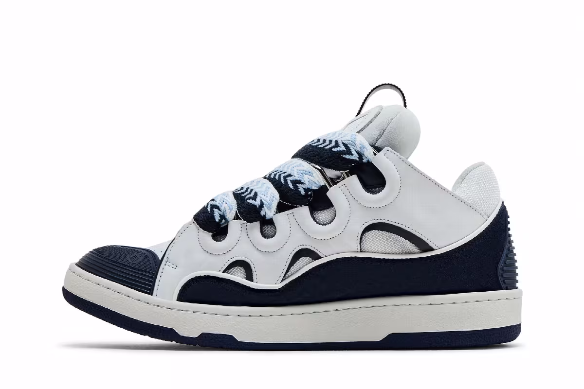 Lanvin Curb Sneakers White Navy Blue, view 4