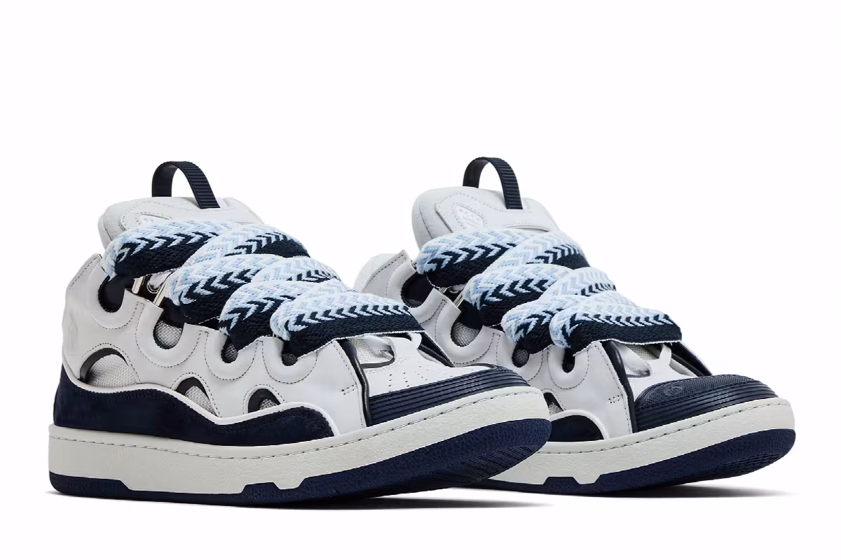 Lanvin Curb Sneakers White Navy Blue, view 9