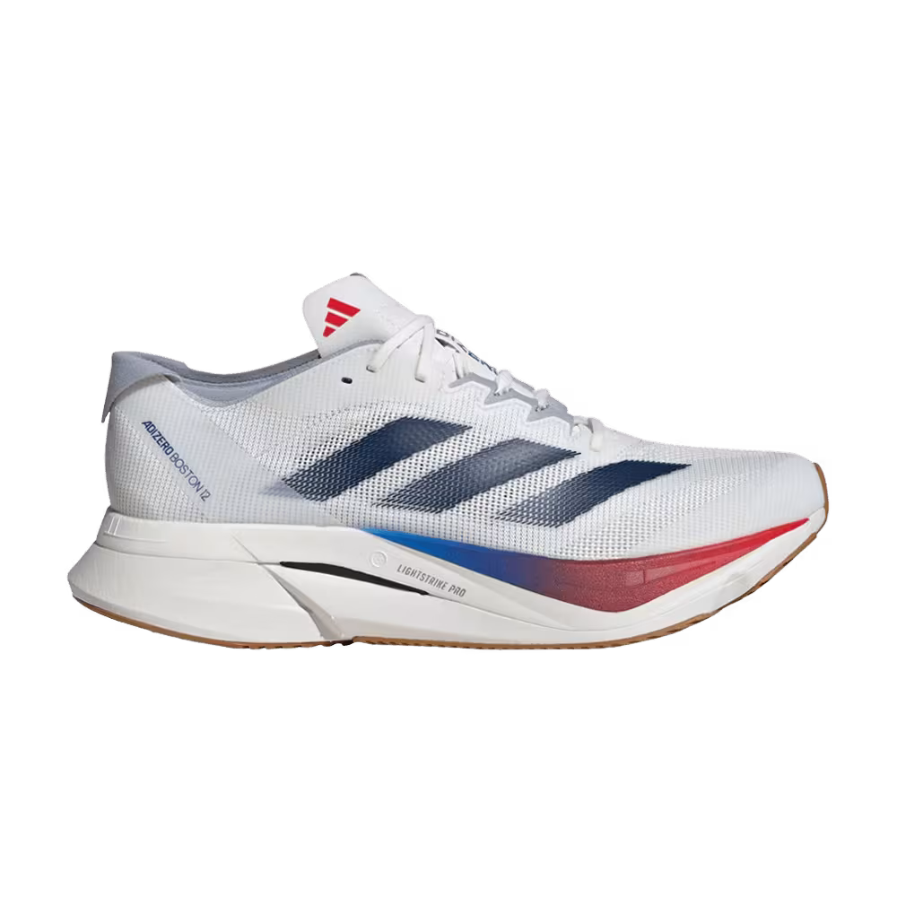 adidas Adizero Boston 12 White Dark Blue Pure Ruby