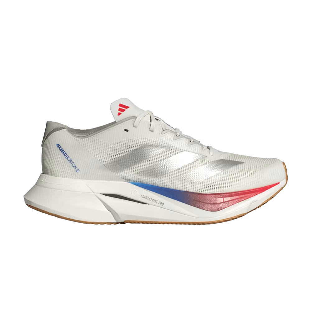 Adidas Women's Adizero Boston 12 White Matte Silver Pure Ruby