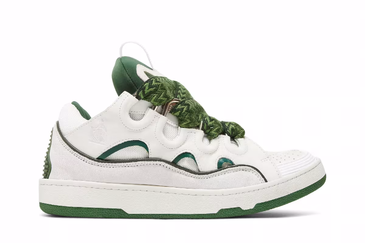 Lanvin Curb Sneakers White Khaki, view 2