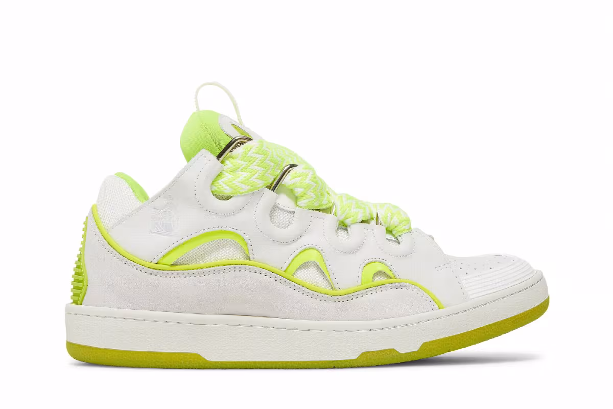 Lanvin Curb Sneakers White Fluo Yellow, view 2