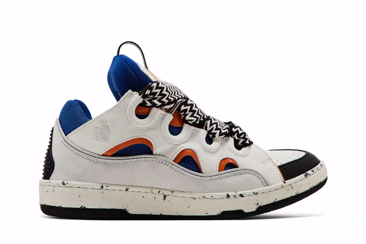 Lanvin Curb Sneakers White Blue Orange, view 2
