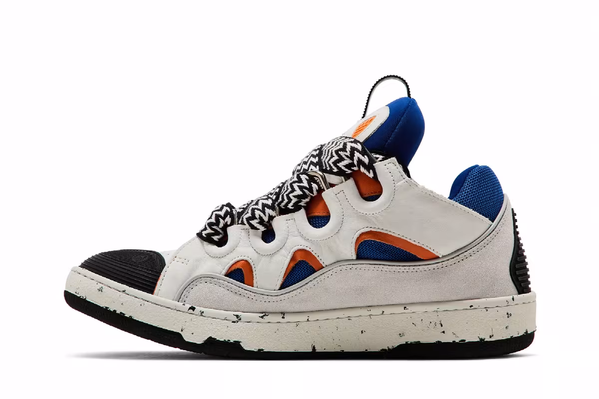 Lanvin Curb Sneakers White Blue Orange, view 4