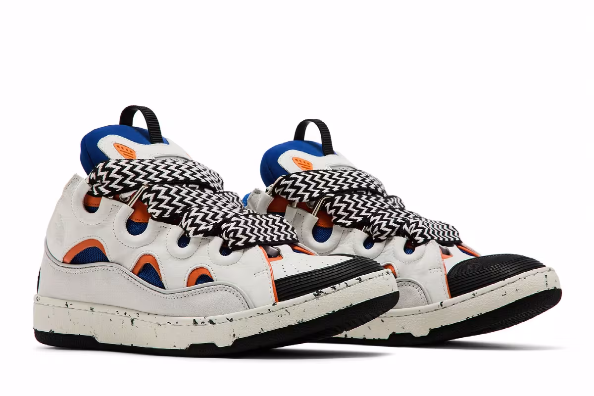 Lanvin Curb Sneakers White Blue Orange, view 9