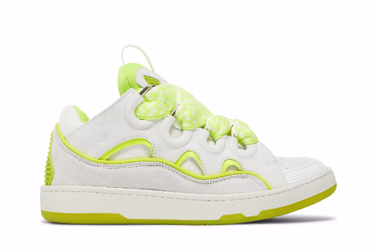 Lanvin Women's Curb Sneakers White Fluo Yellow, view 2