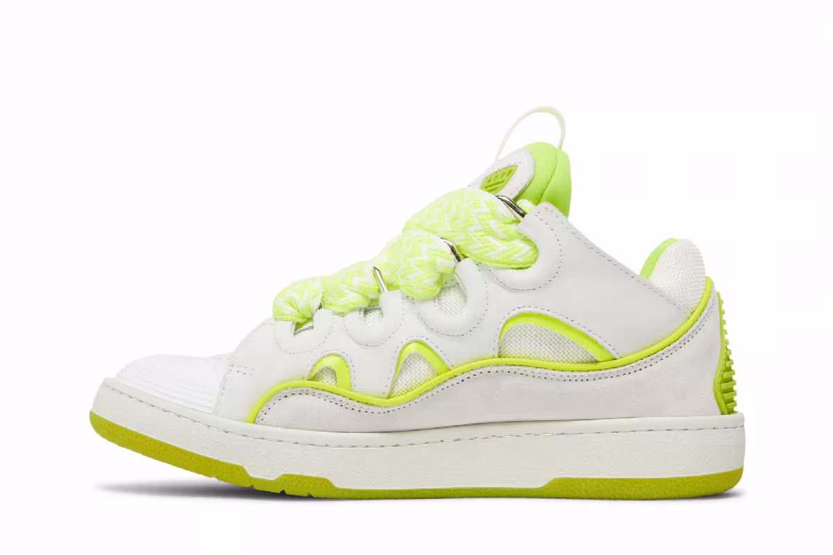 Lanvin Women's Curb Sneakers White Fluo Yellow, view 4