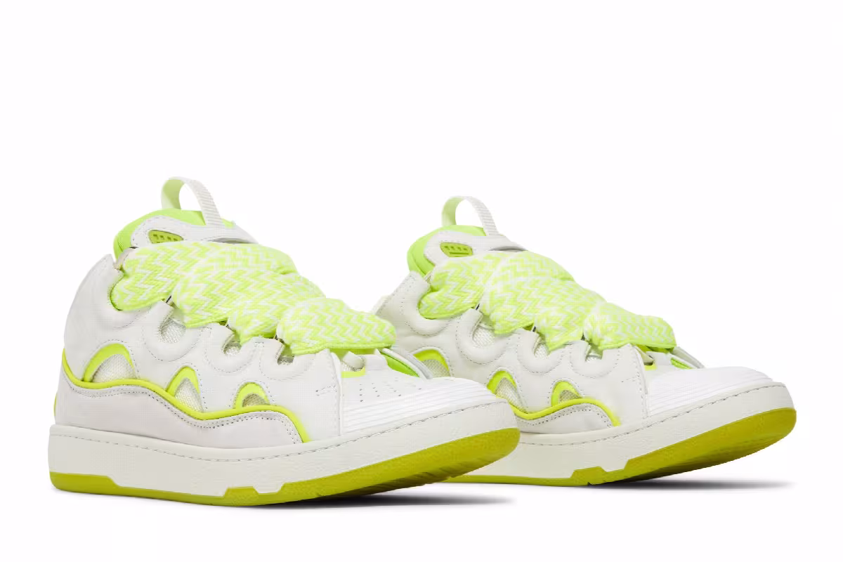 Lanvin Women's Curb Sneakers White Fluo Yellow, view 9