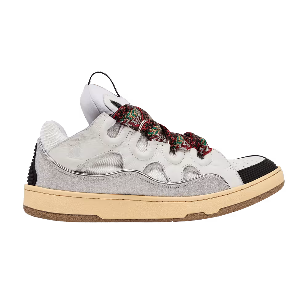 Lanvin Curb Leather and Glitter Sneakers White