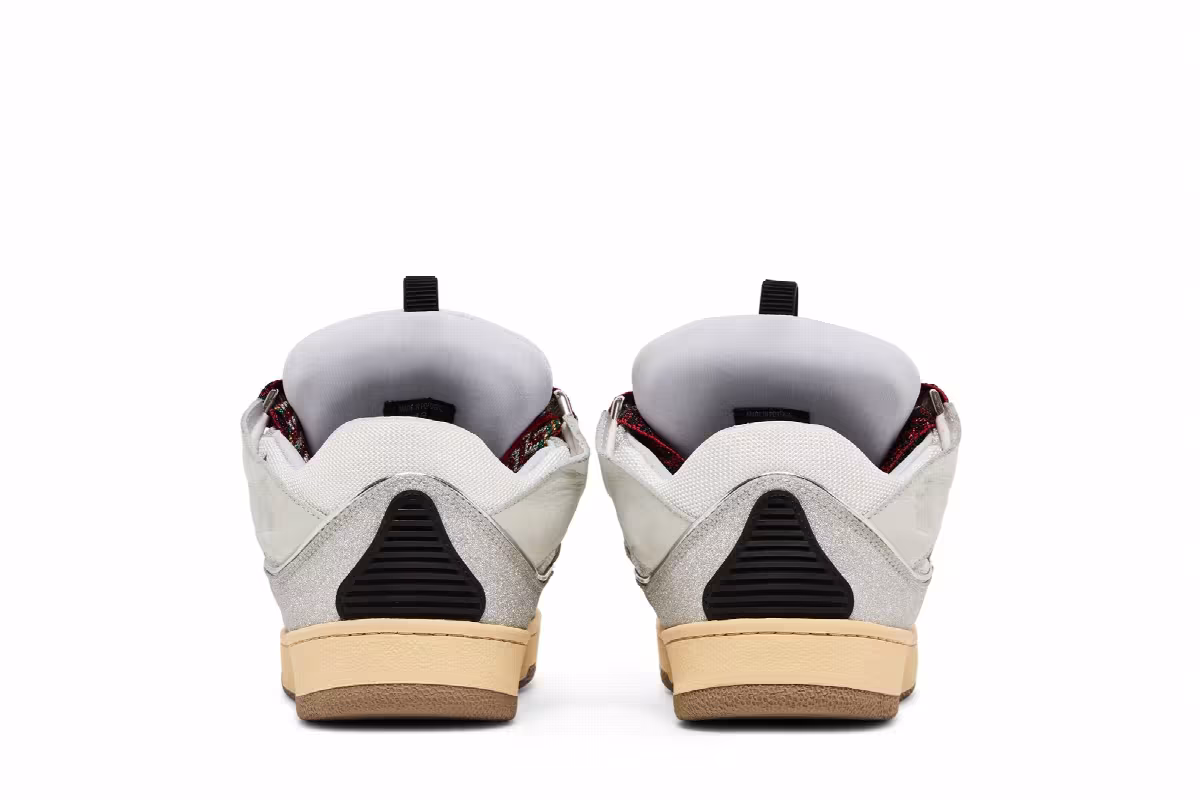 Lanvin Curb Leather and Glitter Sneakers White, view 7