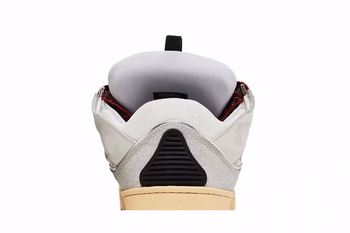 Lanvin Curb Leather and Glitter Sneakers White, view 8