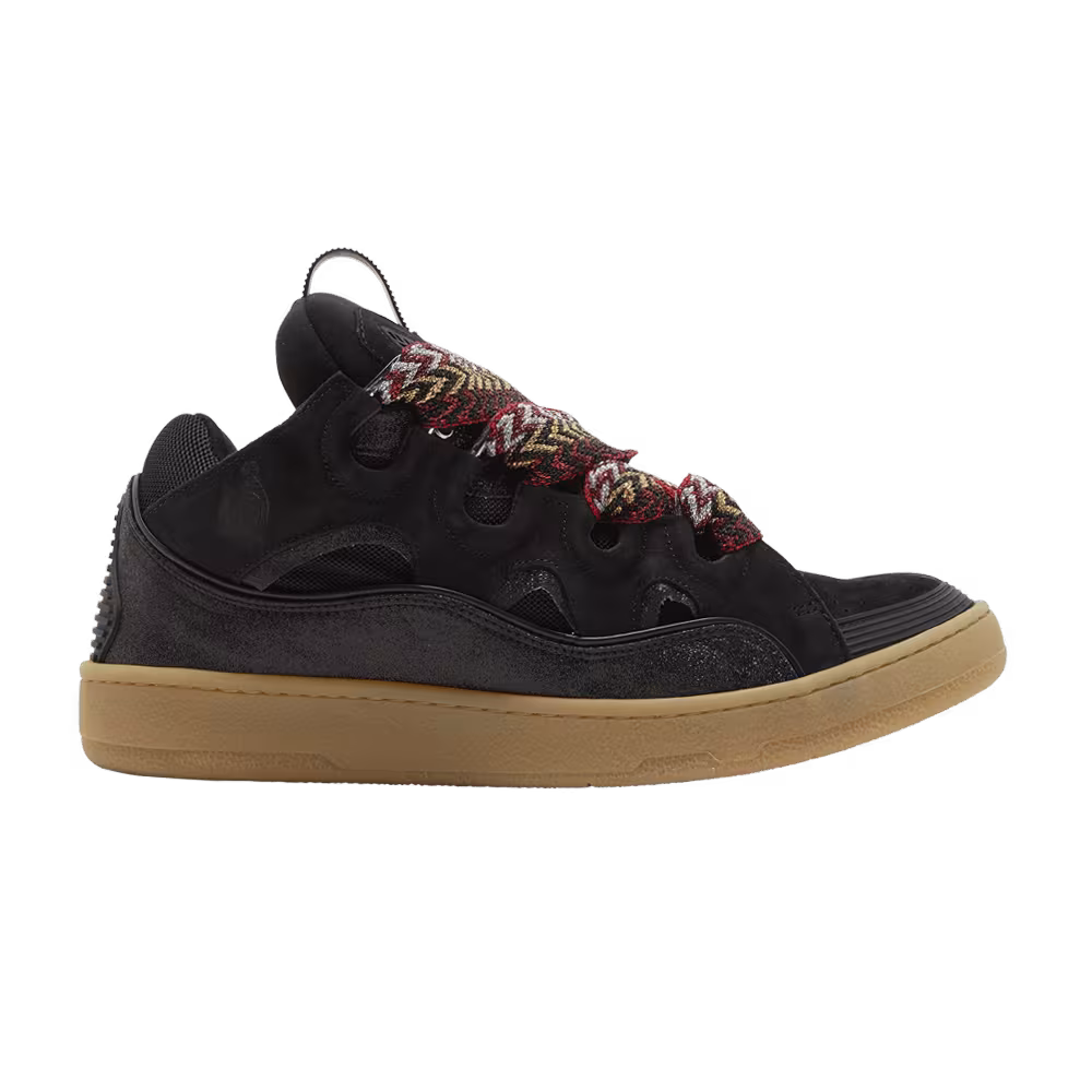 Lanvin Curb Leather and Glitter Sneakers Black