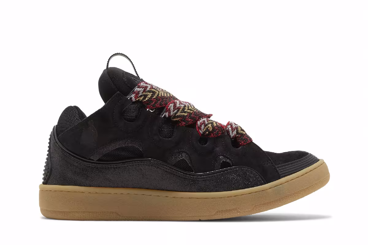 Lanvin Curb Leather and Glitter Sneakers Black, view 2