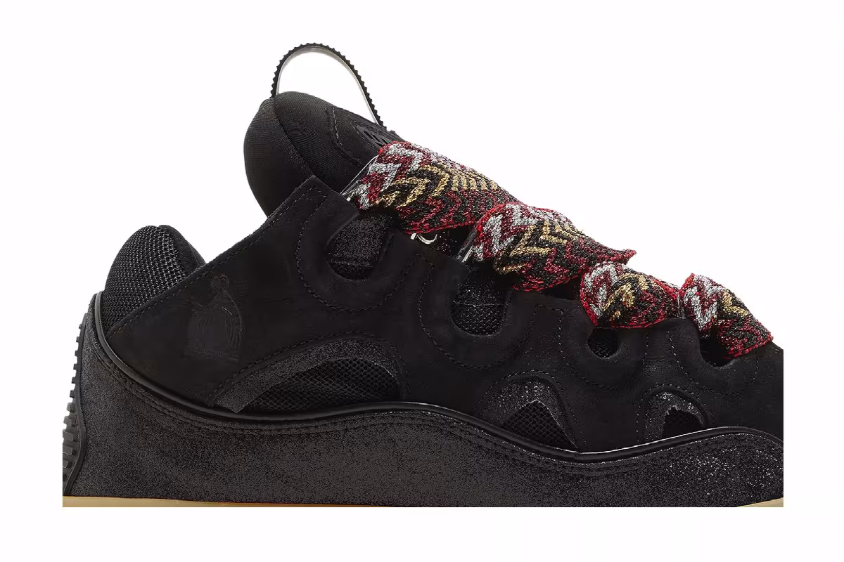 Lanvin Curb Leather and Glitter Sneakers Black, view 3