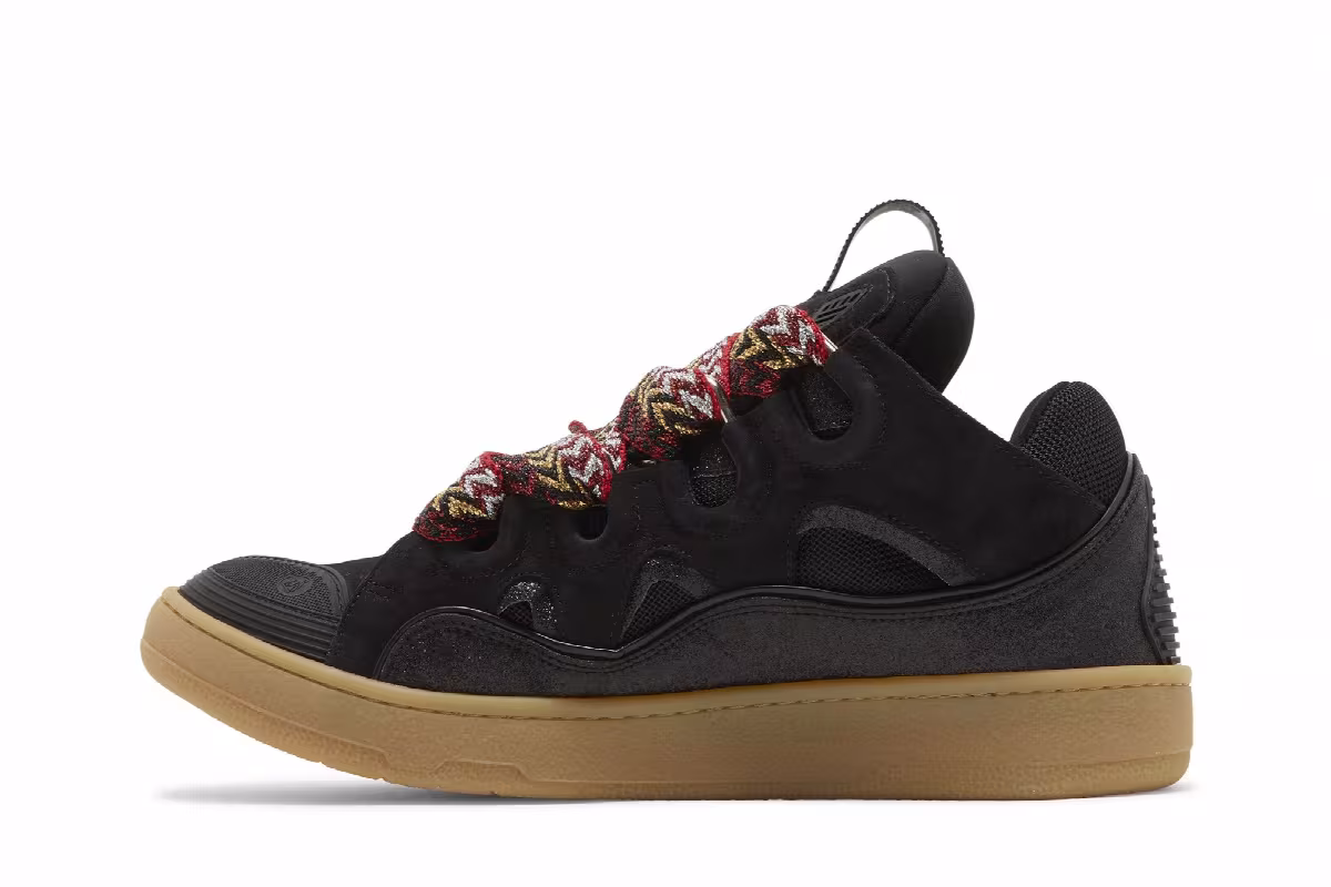 Lanvin Curb Leather and Glitter Sneakers Black, view 4