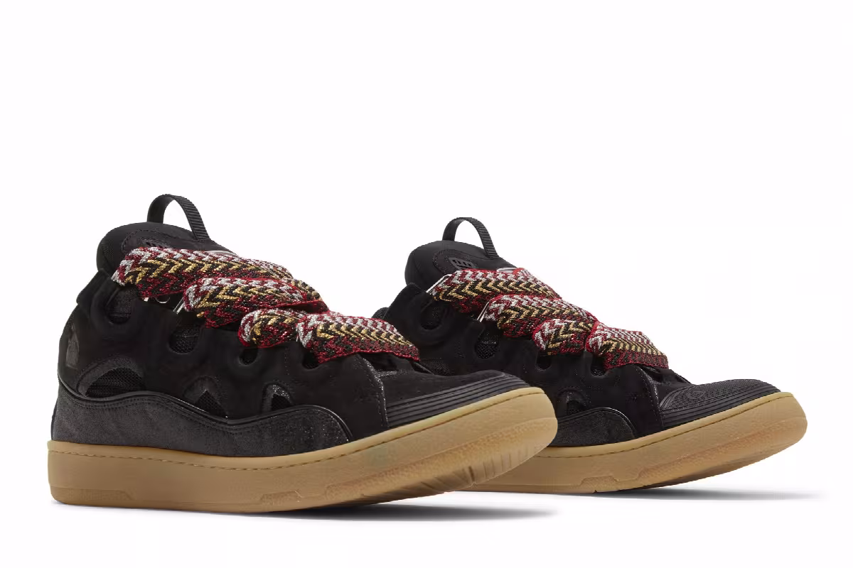 Lanvin Curb Leather and Glitter Sneakers Black, view 9