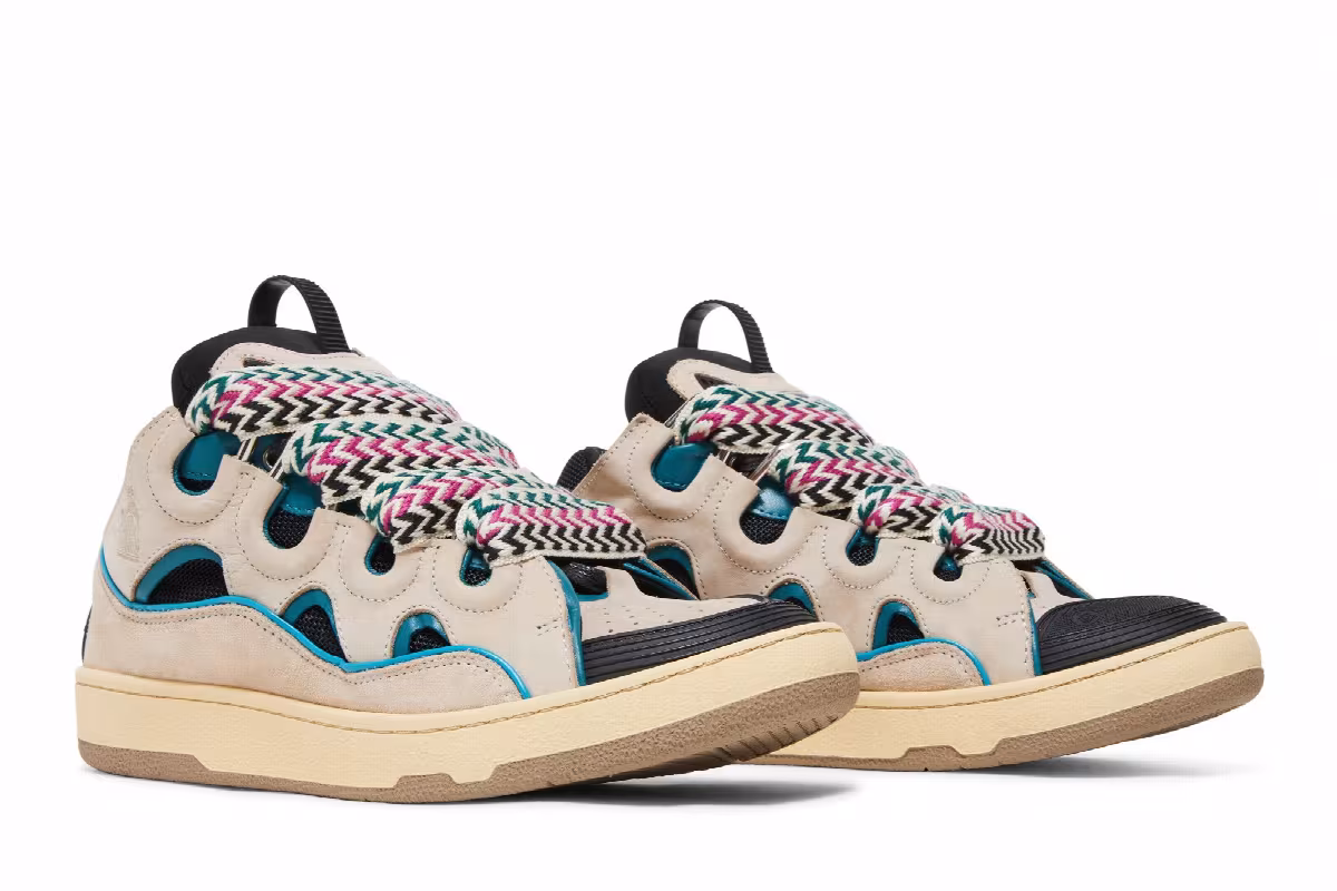 Lanvin Curb Sneakers Ecru Black, view 9