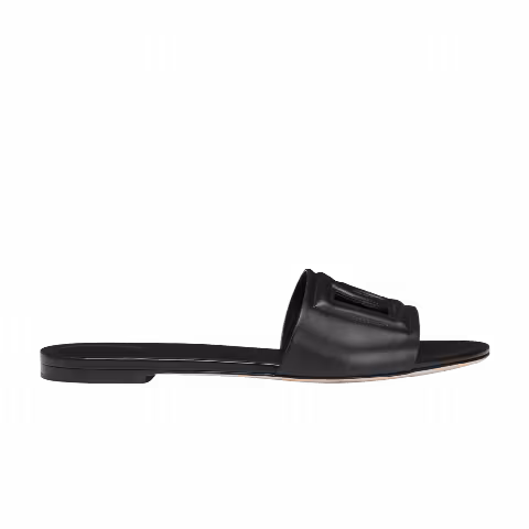 Dolce & Gabbana Wmns Calfskin Slide Sandal 'Millennials Logo - Black'