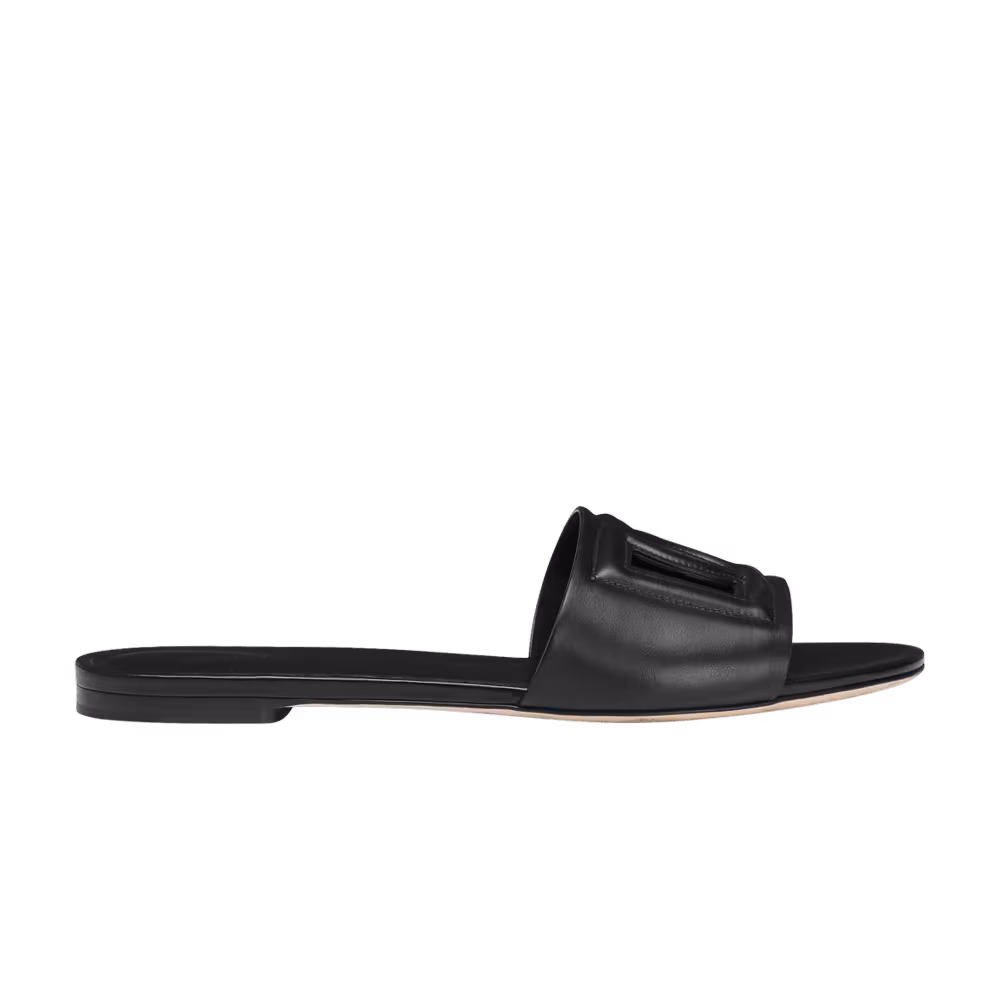 Dolce & Gabbana Women's Calfskin Slide Sandal Millennials Logo - Black