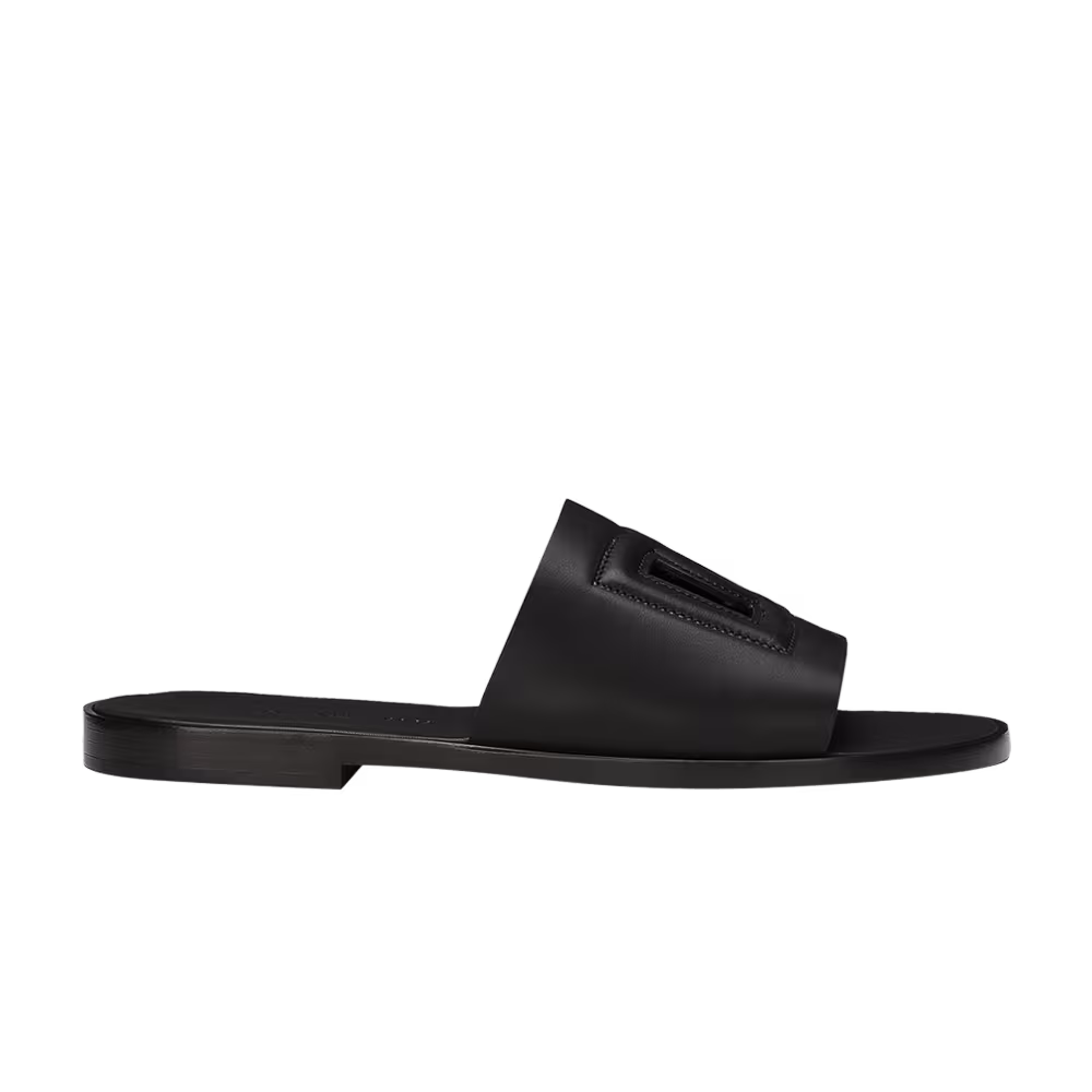 Dolce & Gabbana Leather Slides DG Cutout - Black
