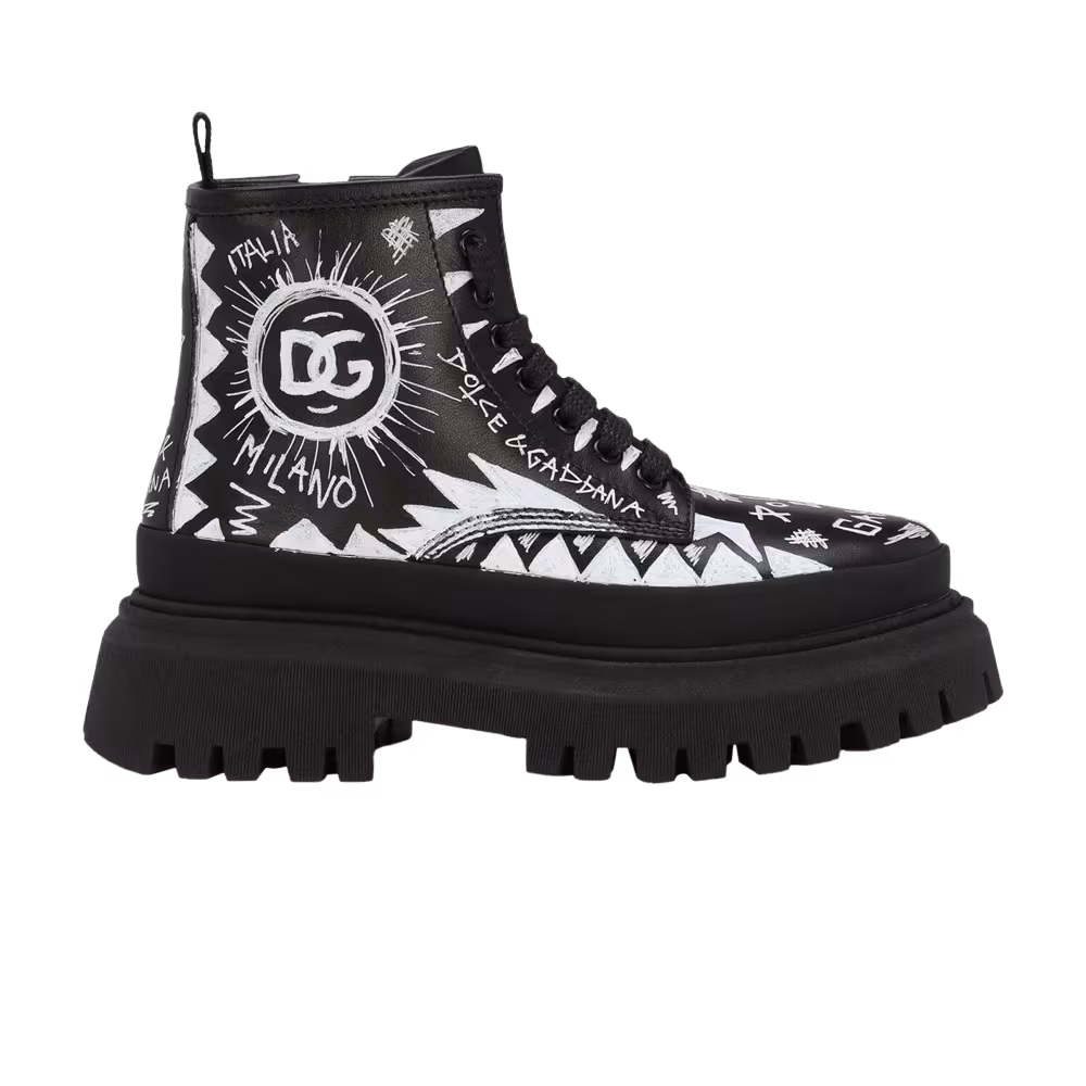 Dolce & Gabbana Combat Boot Kids Black Graffiti