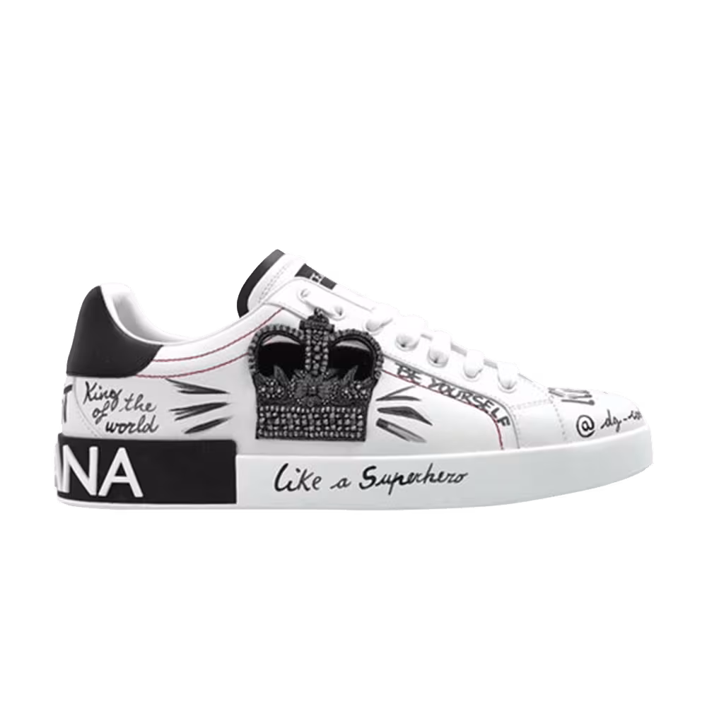 Dolce & Gabbana Rhinestone Crown Sneaker Black White