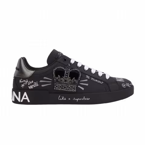 Dolce & Gabbana Rhinestone Crown Logo Patch Portofino Sneakers 'Black'