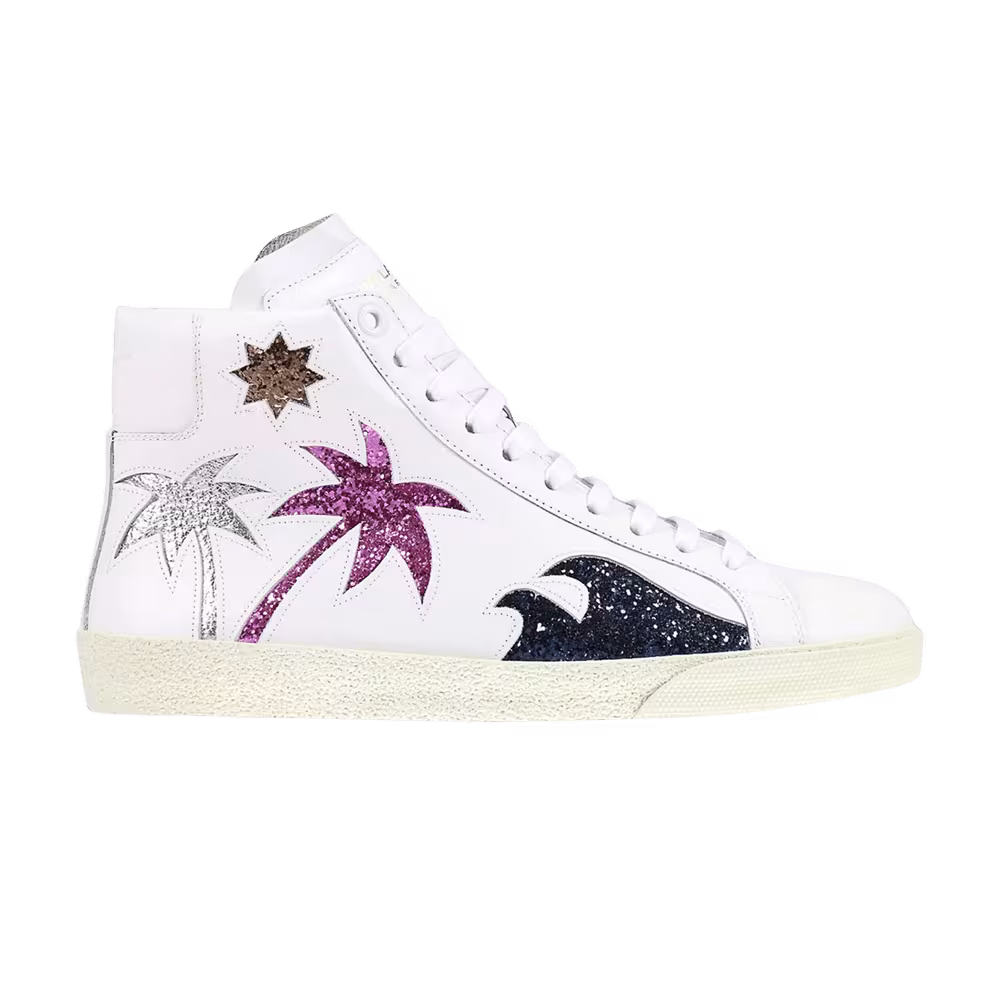 Saint Laurent Women's Court Classic High Glitter Palm Trees