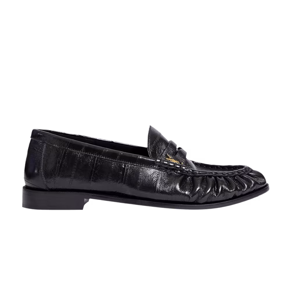Saint Laurent Le Loafer Penny Slippers Black Glazed Eelskin
