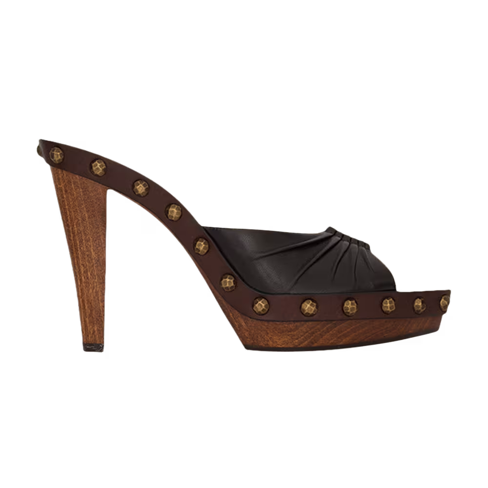 Women's Saint Laurent Babylone Clog Harris Eagle Brown