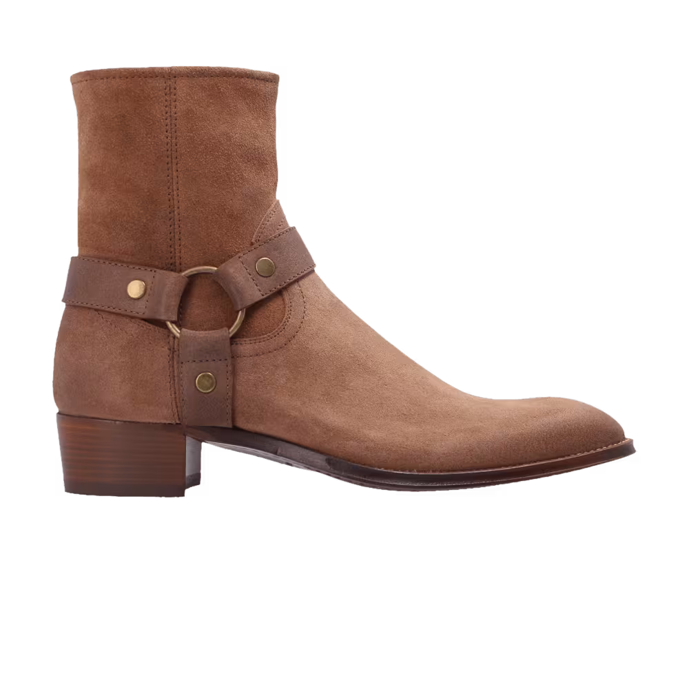 Saint Laurent Wyatt Harness Ankle Boots Brown