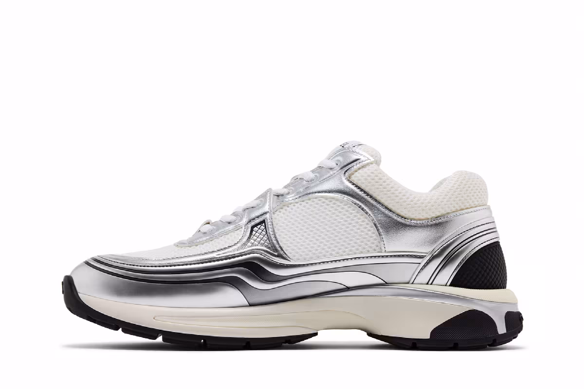 Chanel CC Logo Sneaker White Silver, view 4