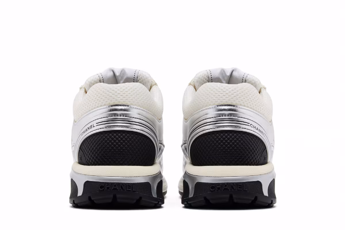 Chanel CC Logo Sneaker White Silver, view 7