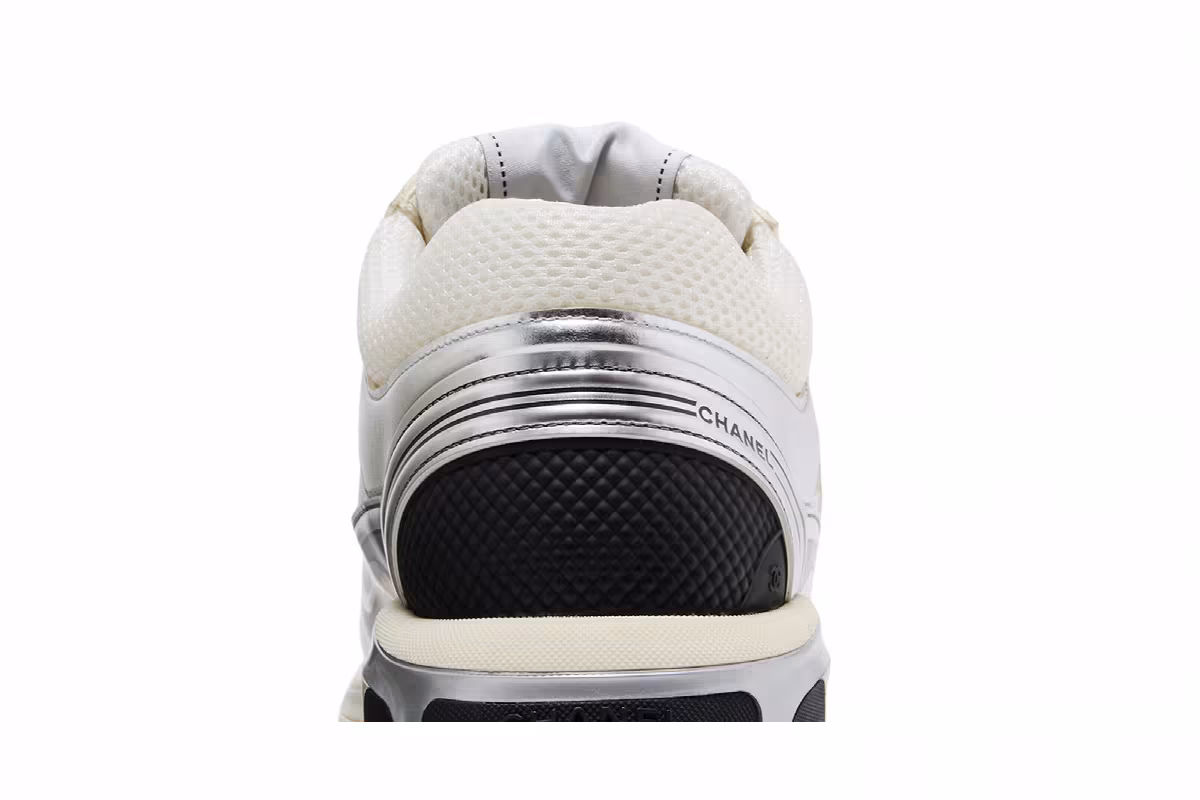 Chanel CC Logo Sneaker White Silver, view 8