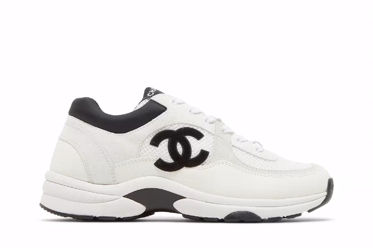 Chanel Women's CC Logo Sneaker White Black, view 2