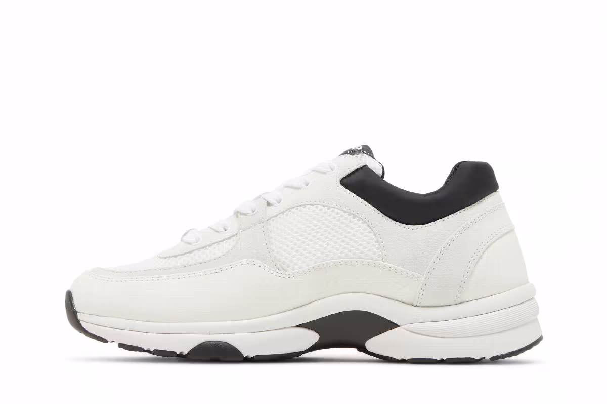 Chanel Women's CC Logo Sneaker White Black, view 4